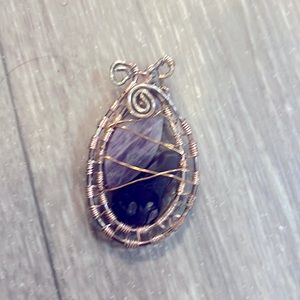 Amethyst wire wrapped double stone pendant